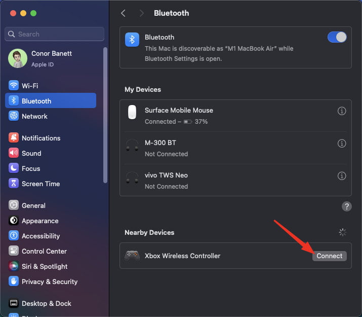 Hover over the Xbox Wireless Controller and Click Connect