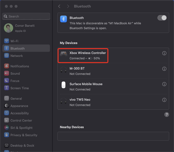 Xbox Wireless Controller connection status and battery life